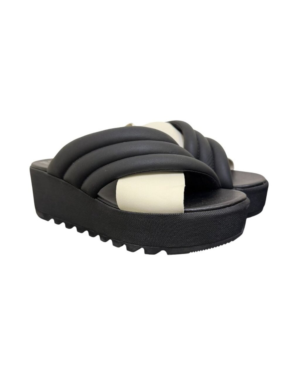 Sorel Black & White Crisscross Platform Sandals Size 7